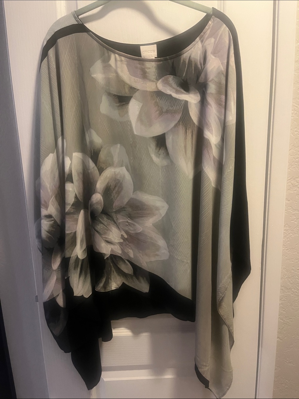 Chico's Black and Gray Floral Asymmetrical Tunic